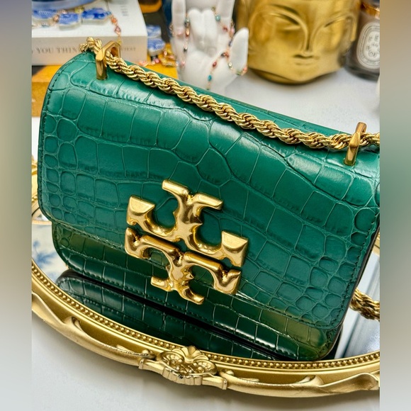 🆕 TORY BURCH 🧿 NWOT Eleanor Malachite Croc Embossed Shoulder Bag - AUTHENTIC - Picture 12 of 16